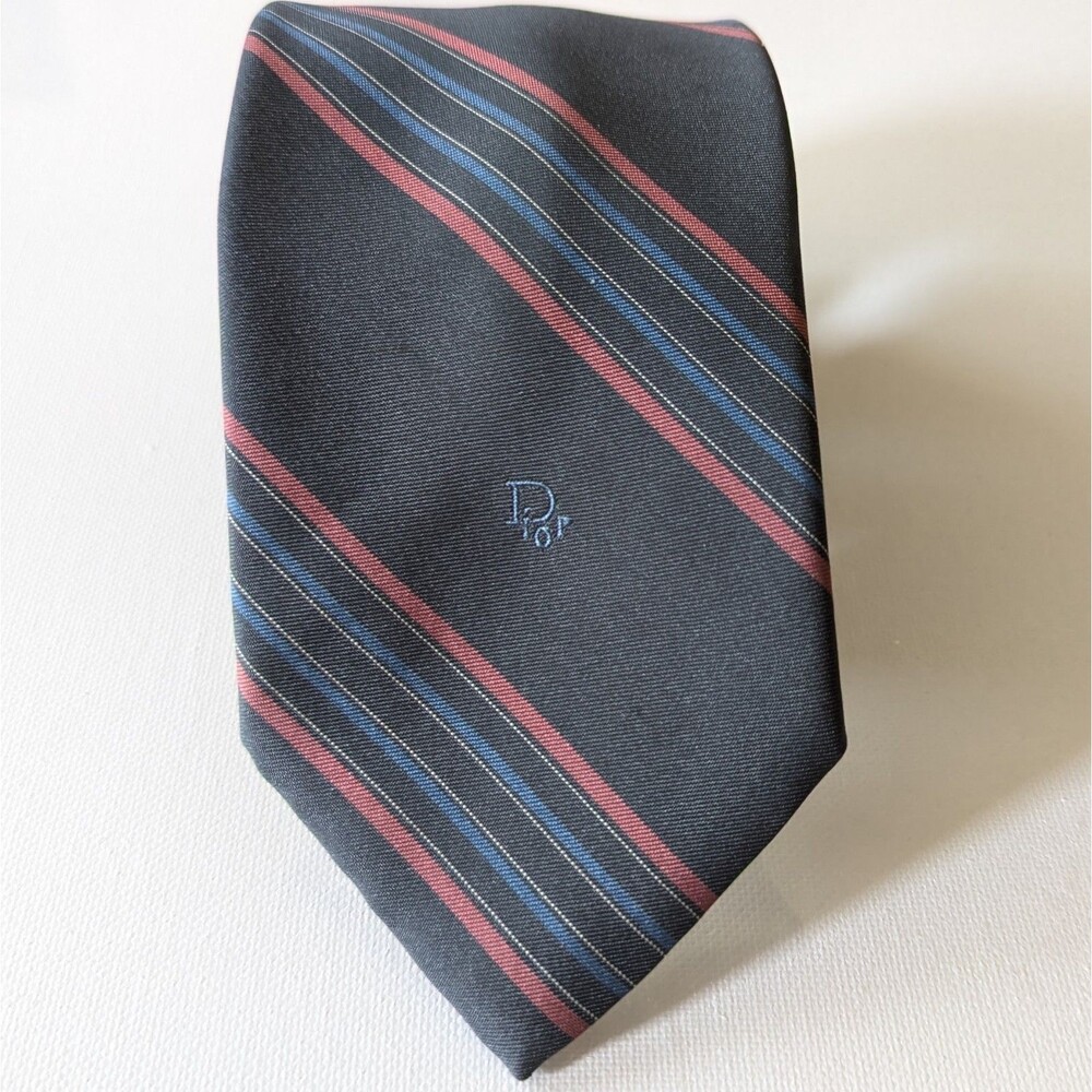 Christian Dior Silk Blend Tie Mens Gray Striped Italian Necktie 59x3" Minimalist